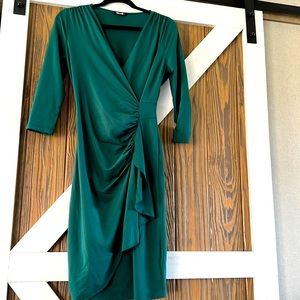 Venus Emerald Green Wrap Style Detail Dress